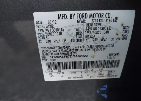 2013 Ford Explorer Limited from USA, damaged, VIN 1FM5K8F87DGA62922
